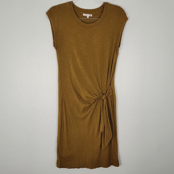 Sundry Side Tie Jersey Dress Short Cap Sleeve Stretch Green Yellow Size S - Picture 1 of 12